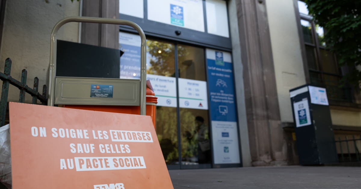 Colmar. Fysiotherapeuten verzamelden zich voor het CPAM (Ziekenfonds en Sociale Verzekeringen).