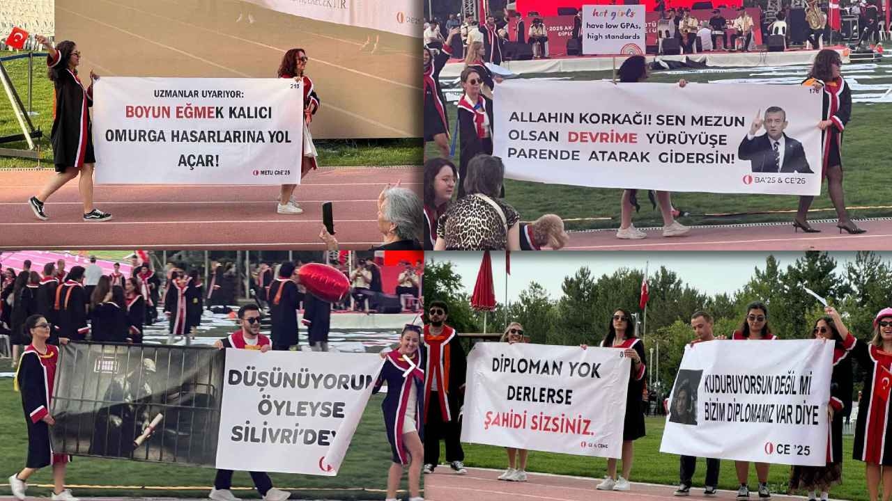 METU pflegt Tradition! Banner der Abschlussfeier betonen das Diplom